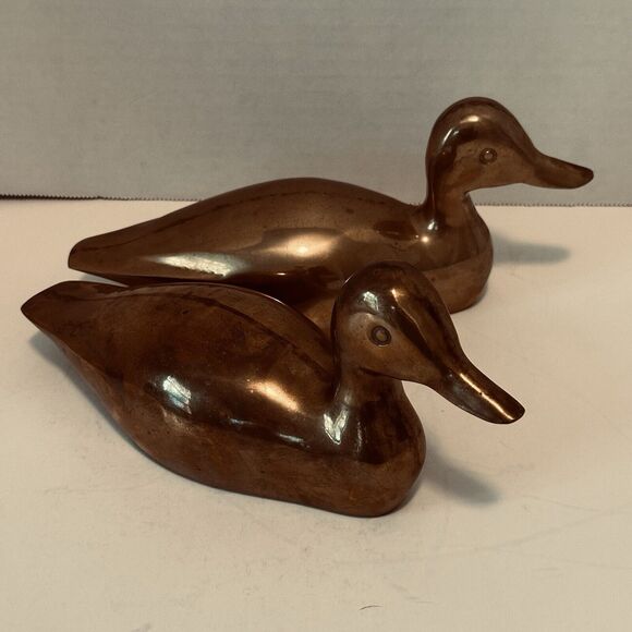 VTG Solid Brass Duck Decoy Pair 9" x 4" Figurine Bookend Paperweight Bird - Picture 3 of 16